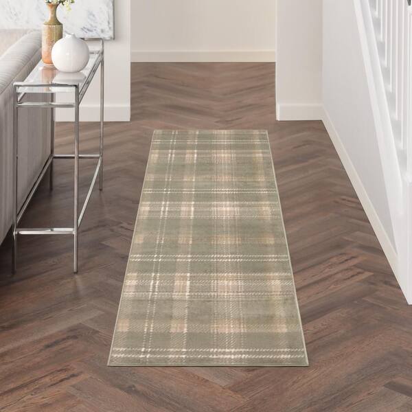 Grafix Olive 2 ft. x 12 ft. Plaid Contemporary Runner Area Rug