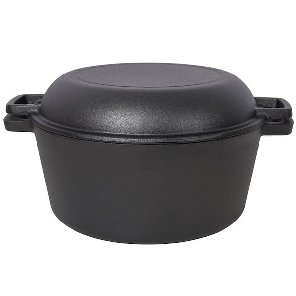 3 in 1 Pre-Seasoned Cast Iron Dutch Oven, Outdoor Camping Deep Pot, 5 Quart.Cover As A Skillet with Ribbed Bottom Design