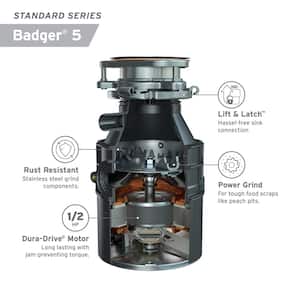 Badger 5 Lift & Latch Standard Series 1/2 HP Continuous Feed Garbage Disposal with Power Cord