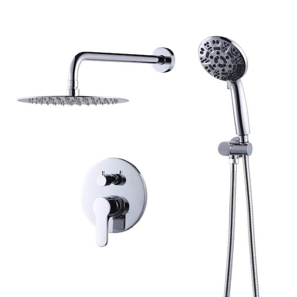 8-Spray 10 in. Dual Wall Mount Round Fixed Shower Head and Handheld Shower Head 1.8 GPM in Chrome