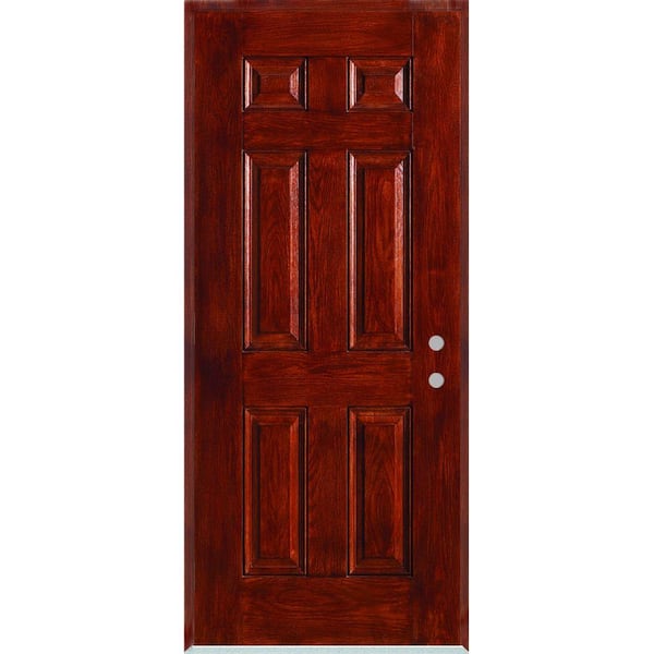 Stanley Doors 36 in. x 80 in. Left-Hand Infinity 6-Panel Stained Fiberglass Woodgrain Prehung Front Door with Brickmould