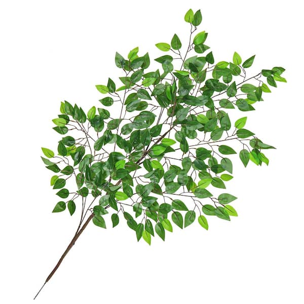 LIVING LUXURY 49 in. Large Real Touch Artificial Ficus Leaf Stem Plant Greenery Foliage Spray Branch Set of 2