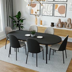 Tule 7-Piece Dining Set in Steel with 6-Suede Fabric Seat Dining Chairs and 71 in. Oval Dining Table, Black/Charcoal