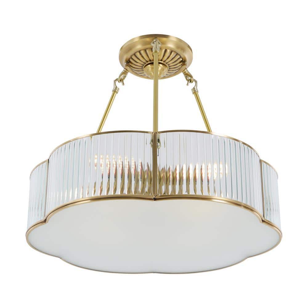 OUKANING 19.68 in. 4-Light Gold Modern Semi-Flush Mount Ceiling