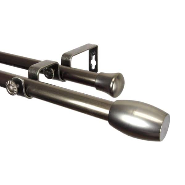 Rod Desyne 48 in. - 84 in. Antique Brass Telescoping Double Curtain Rod Kit with Harley Finial