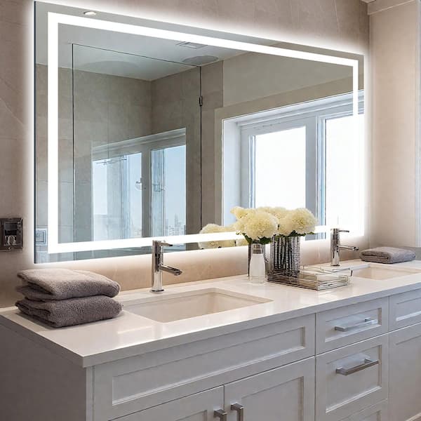 36.1 in. W x 60.1 in. H Frameless Rectangular Anti-Fog LED Adjustable Front, Backlit Bathroom Vanity Mirror Wall Mirror