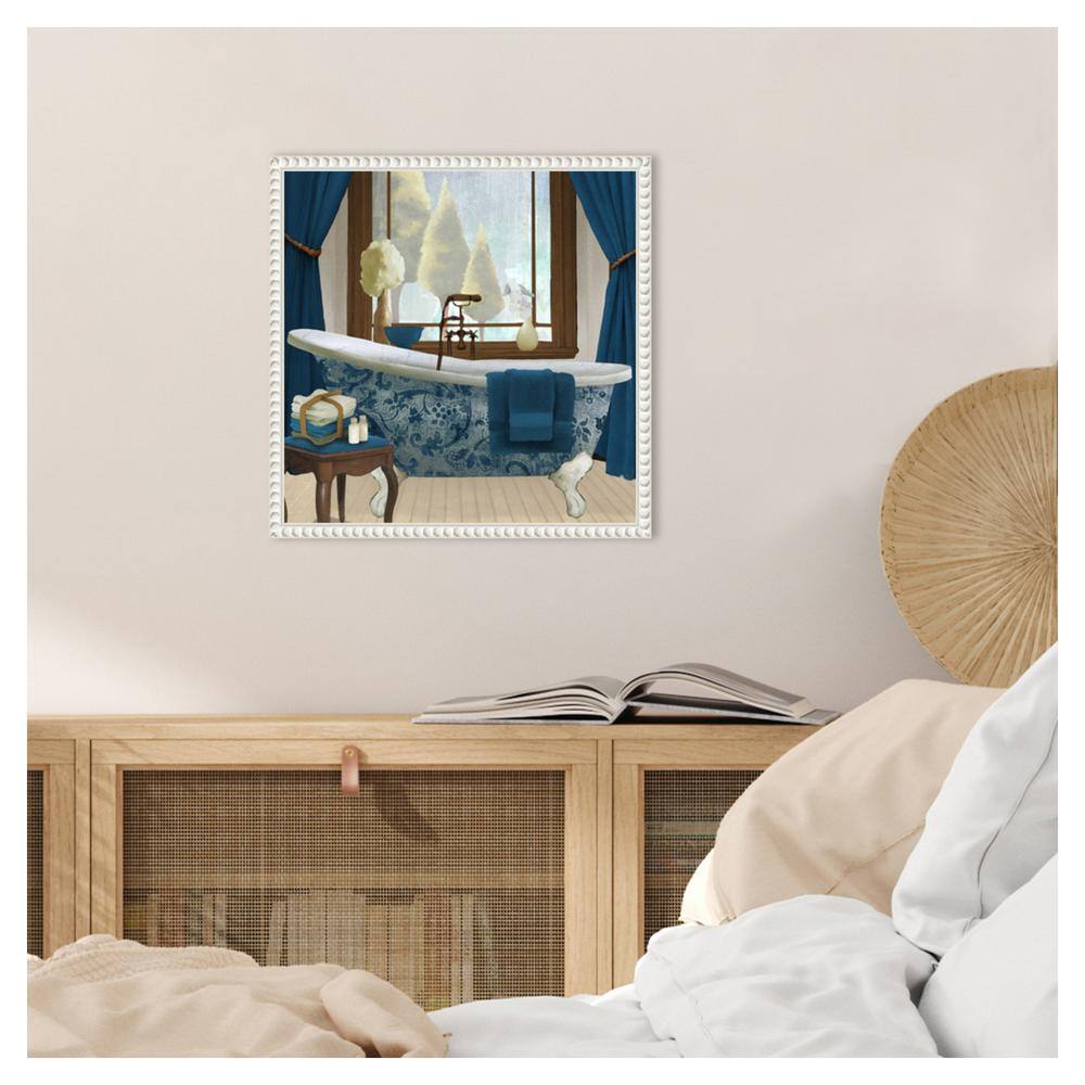 Blue and White French Provincial Canvas Bath Print with Beaded Frame