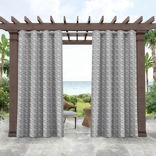 Tommy Bahama Mosaic Charcoal Print Light Filtering Grommet Top Indoor/Outdoor Curtain, 54 in. W x 108 in. L (Set of 2)
