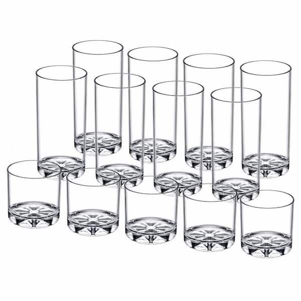 12 oz. and 16 oz. Plastic Tumblers Set of 16, All-Clear Reusable Plastic Cups, BPA-Free, Shatter-Proof, Dishwasher-Safe