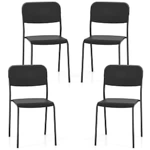 Black Plastic Modern Dining Chairs with Tilted Backrest and Sturdy Metal Legs (Set of 4)