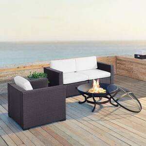 Biscayne 4-Piece Wicker Outdoor Sectional Set with White Cushions