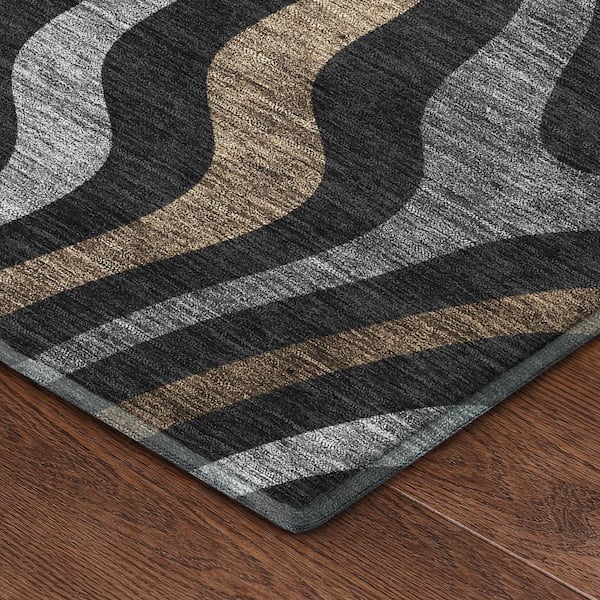 Mayfield Premium Machine Washable Abstract AMF2570 Black 10 ft. x 14 ft. Area Rug