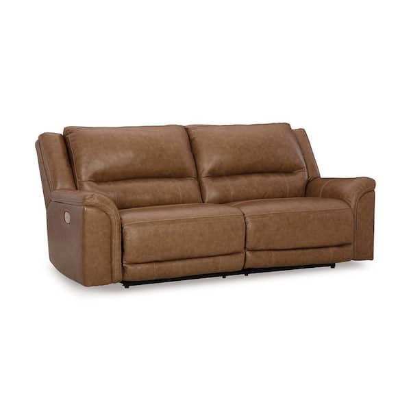 Trasimeno 92 in. Pillow Top Arm Leather Match Rectangle Power Reclining Sofa with USB Ports in Brown