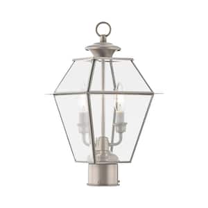 Ainsworth 16.5 in. 2-Light Brushed Nickel Cast Brass Hardwired Outdoor Rust Resistant Post Light with No Bulbs Included