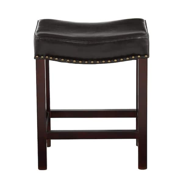 Home Decorators Collection 24 in. Dark Brown Cushioned Curved Nailhead Counter Stool
