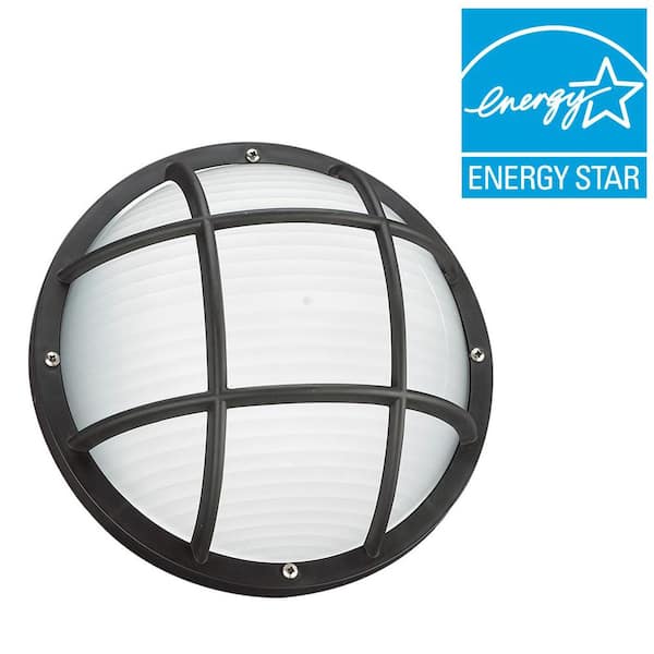 Generation Lighting Bayside Collection 1-Light Outdoor Black Bulkhead Fluorescent Wall/Ceiling Fixture with Frosted Diffuser
