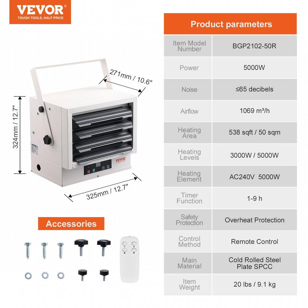 5000-Watt Black Electric Garage Heater with Digital Controls and Remote