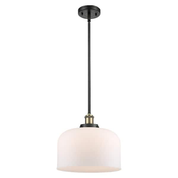 Innovations Bell 60-Watt 1-Light Black Antique Brass Shaded Mini Pendant Light with Matte White Glass