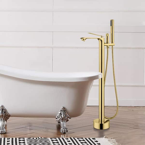 Satico Single-Handle Residentail Freestanding Bathtub Faucet with Hand Shower in Titanium Golden