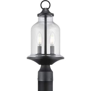 Lindberry 2-Light Textured Black Outdoor Post Lantern with Clear Glass