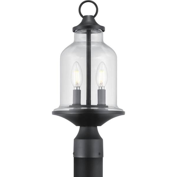 Progress Lighting Lindberry 2-Light Textured Black Outdoor Post Lantern with Clear Glass