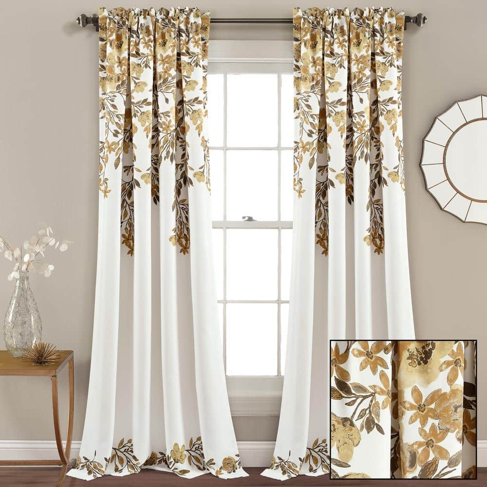 Tanisha Neutral Gray Polyester Floral Blackout Curtain Panels
