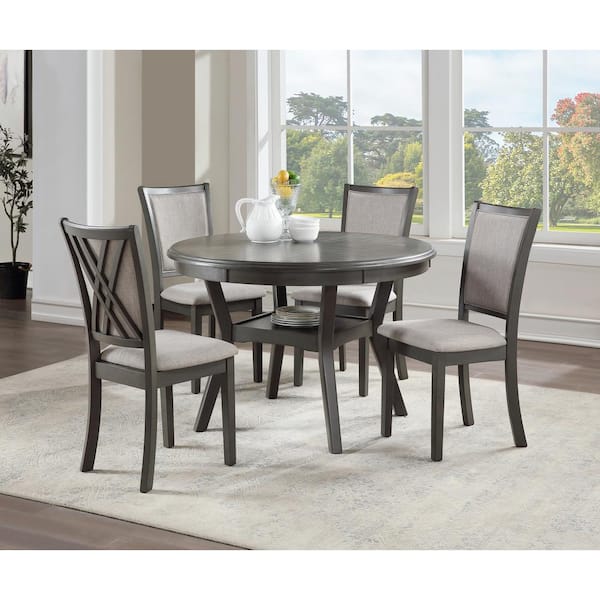 NEW CLASSIC HOME FURNISHINGS New Classic Furniture Amy 5-piece Wood Top Round Dining Set, Gray