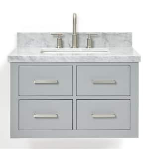 Hutton 31 in. W x 22 in. D x 19.6 in. H Bath Vanity in Grey with Carrara White Marble Top