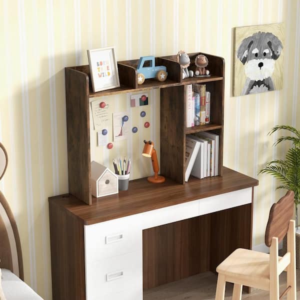29 in. Tall Brown Wood Composite 3-Shelf Desk Bookcase with Storage Organizer Multiple Bookcases