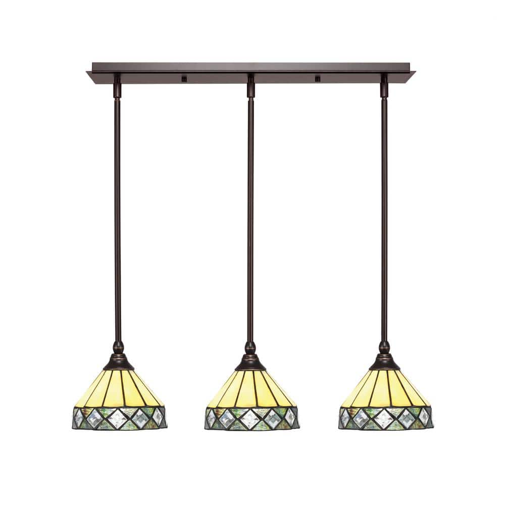 Livingston 100-Watt 3-Light Brown Shaded Pendant Light with 7 in. Diamond A