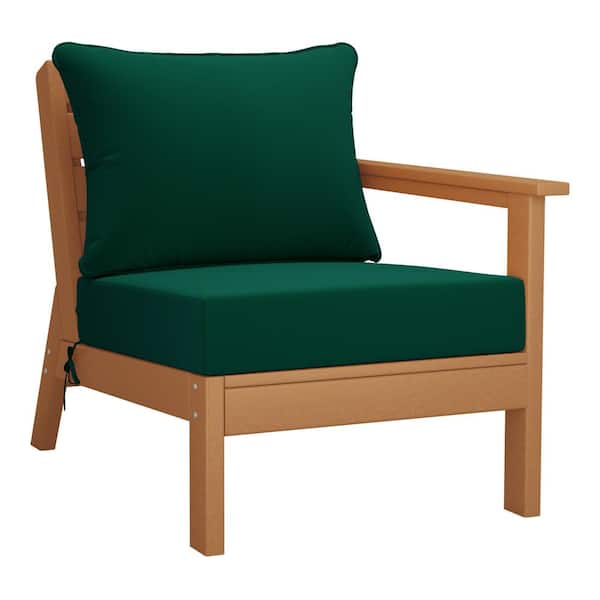 Westin Outdoor Birchwood Outdoor Patio Deep Seating Right Facing Arm HDPE Lounge Chair in Teak with Green Cushions