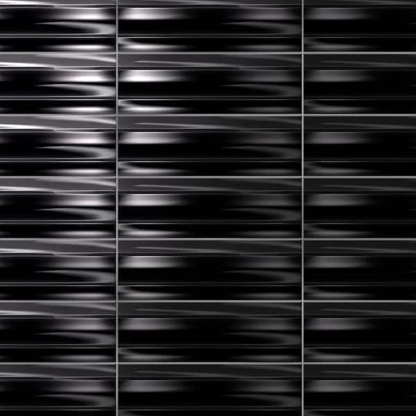 Crown Heights Maori Glossy Black 3 in. x 8 in. Ceramic Wall Tile (9.0 sq. ft. /Case)