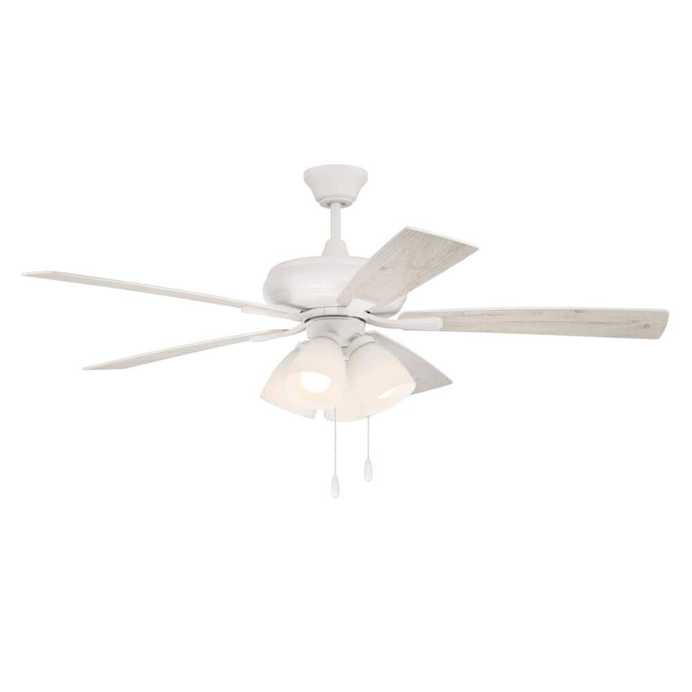 Eos 52-Inch White and Washed Oak Ceiling Fan with LED Lights