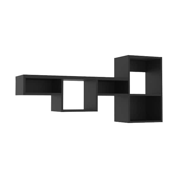 48 in. W x 10 in. D Wall Shelf Black Cube Shelf Modular Decorative Wall Shelf for Living Room, Home Office, Bedroom