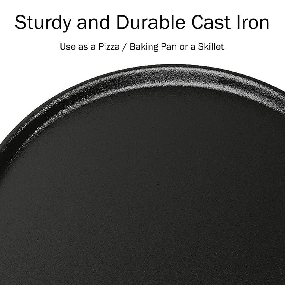 14" Black Cast Iron Round Pizza Pan with Handles