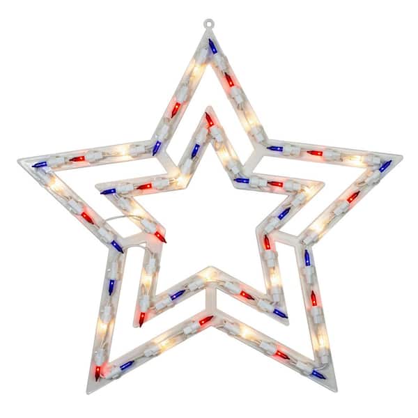 17 in. Lighted Red White and Blue Patriotic Star Window Silhouette Decoration