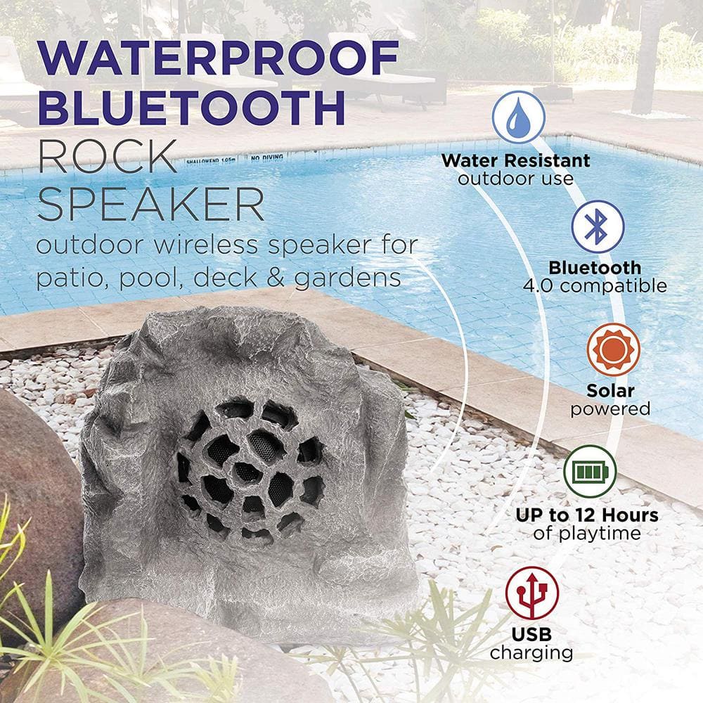 Gray Weatherproof Solar Bluetooth Outdoor Rock Speaker