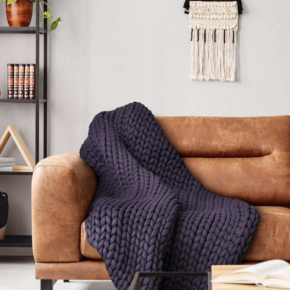 DONNA SHARP Chunky Knitted Indigo Acrylic Throw Blanket 70005