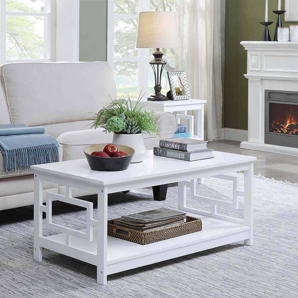 Town Square White Square Wooden Coffee Table with Shelf