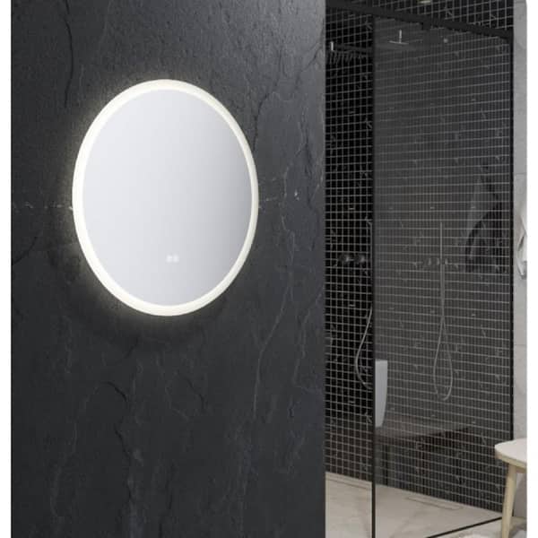 Fresca Angelo 24 in. W x 24 in. H Round Frameless Wall Mount Mirror with LED Lighting and Defogger - Bathroom Vanity Mirror