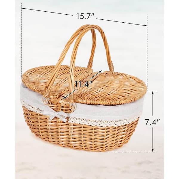 Wudkey Wicker Picnic Basket with Lid, Removable Liner, and Double