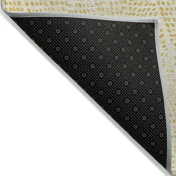 Wheat, Gold, Ivory 3 ft. x 5 ft.  Woven Geometric Polyester Rectangle Indoor / Outdoor Area Rug