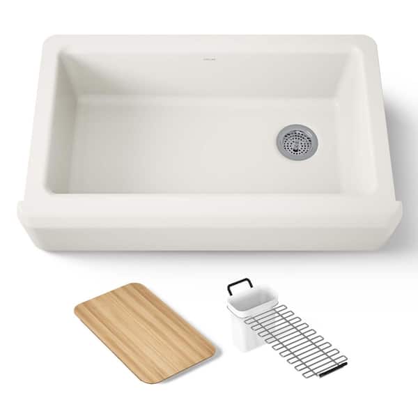 Riverby Biscuit Cast Iron 35.6875 in. Single Bowl Farmhouse Apron Kitchen Sink
