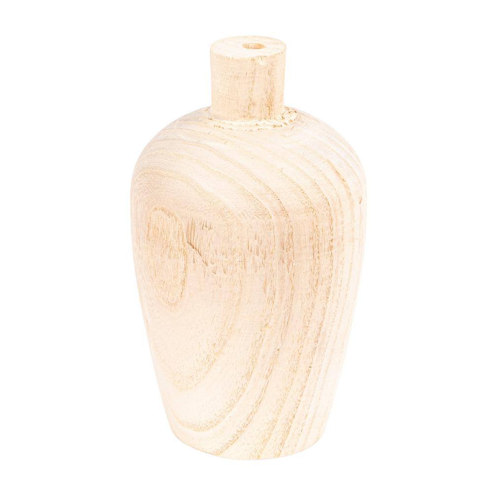 Set of 3 Light Wood Bottle and Gourd Shaped Vases