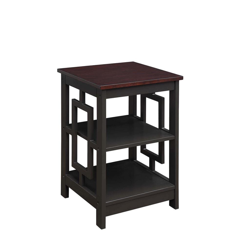 Espresso Medium Wood Square End Table with Shelves