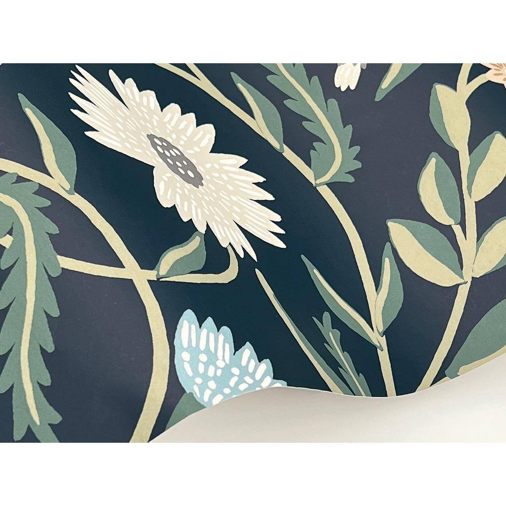 Navy Floral Non-Pasted Washable Wallpaper