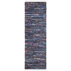 Rag Rug Blue/Multi 2 ft. x 10 ft. Speckle Striped Runner Rug