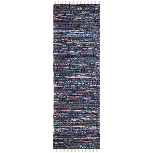 SAFAVIEH Rag Rug Blue/Multi 2 ft. x 10 ft. Speckle Striped Runner Rug