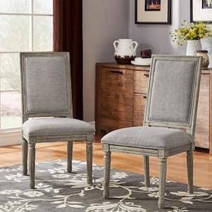Antique Grey Oak Finish Grey Rectangular Linen And Wood Dining Chairs (Set of 2)