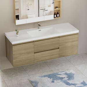 Achilles 59 in. W x 20 in. D x 22.5 in. H Single Sink Floating Bath Vanity in Natural Oak with White Resin Top